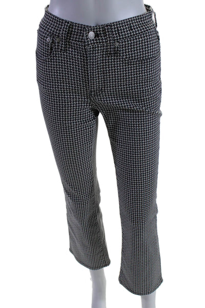 Madewell Womens Mid Rise Houndstooth Kick Out Jeans White Gray Red Size 24