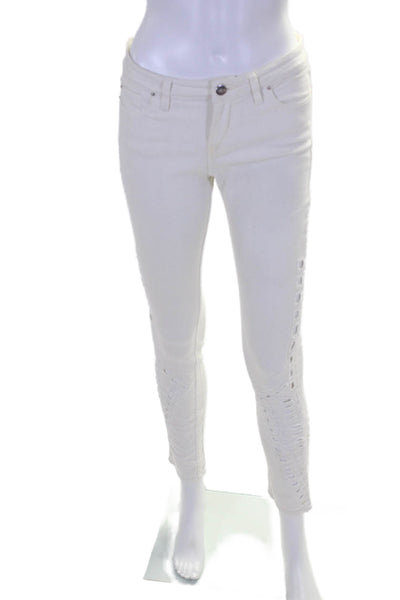 IRO Womens Zipper Fly Mid Rise Embroidered Trim Skinny Jeans White Size 27