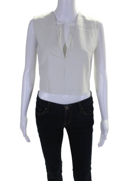 Mason Womens Sleeveless V Neck Vertical Striped Top White Black Size 0