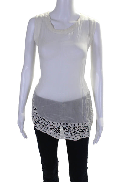 IRO Womens Sleeveless Scoop Neck Sheer Ladder Lace Trim Top White Size FR 38