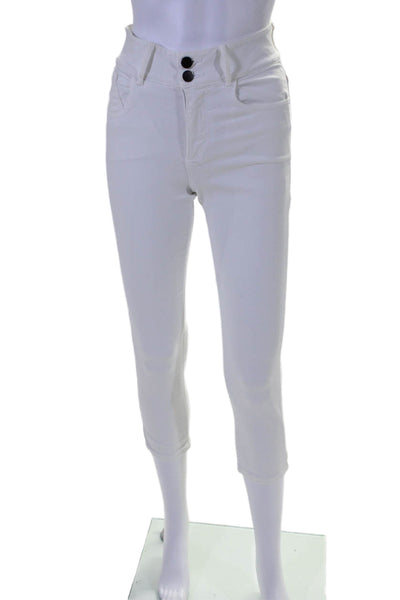 Alice + Olivia Womens Denim Five Pocket Mid-Rise Skinny Jeans White Size 24