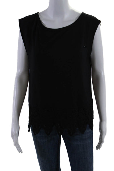 Bailey 44 Womens Black Crew Neck Lace Trim Sleeveless Blouse Top Size M