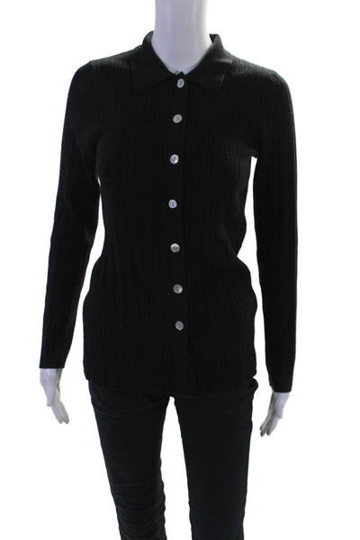 Rails Womens Cotton Knit Ribbed Collar Button Casual Top Black Size S
