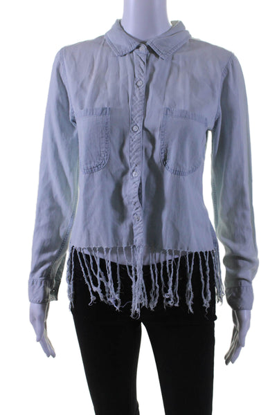 Rails Womens Button Front Long Sleeve Fringe Collared Shirt Blue Size XS