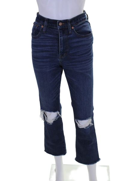Madewell Womens High Riser Zip Up Crop Flare Leg Jeans Blue Cotton Size 25