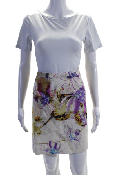 Elie Tahari Womens Cotton Floral Print Stitch Pleated Multicolored Skirt Size 8