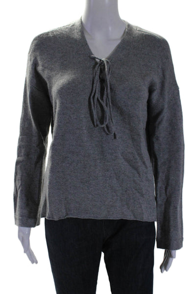 Joie Womens Textured V-neck Criss Cross Tie Front Sweater Gray Size S