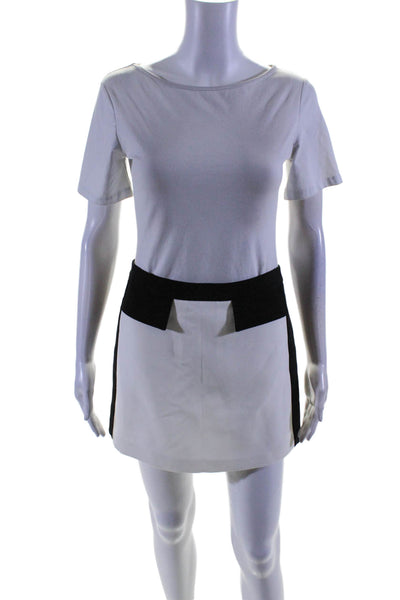BCBG Max Azria Womens Colorblock Trim A-Line Back Zip Mini Skirt White Size XS
