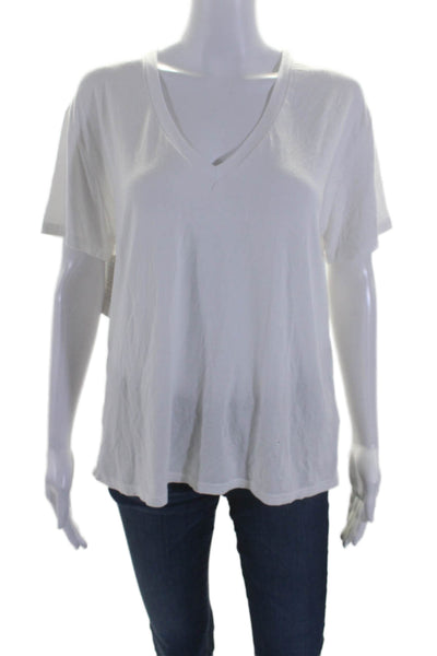 Sedge Women's V-Neck Short Sleeves Basic T-Shirt White Size M