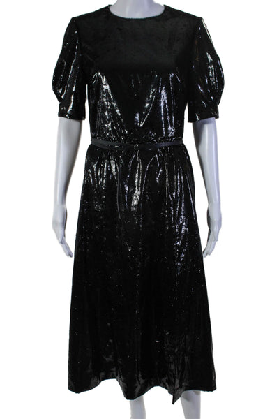 Altuzarra Womens Shiny Round Neck Short Sleeve Zip Up Maxi Dress Black Size 38