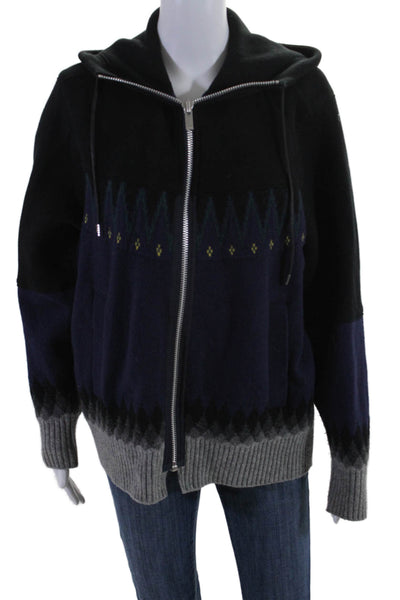 Sacai Womens Full Zipper Long Sleeves Hoodie Navy Blue Black Size Medium
