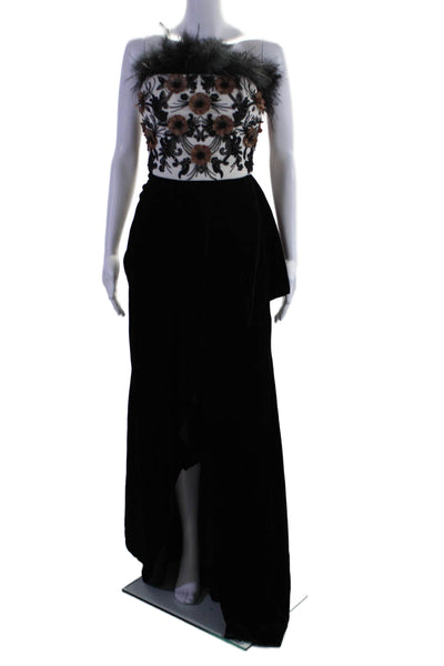 Badgley Mischka Couture Women's Feather Velvet Embellish Gown Black Size 0