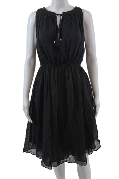 10 Crosby Derek Lam Womens Sleeveless High Neck Tie Front Ruched Dress Black Siz