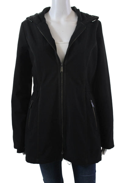 DKNY Womens Textured Long Sleeve Zip Hood Lined Basic Jacket Black Size S