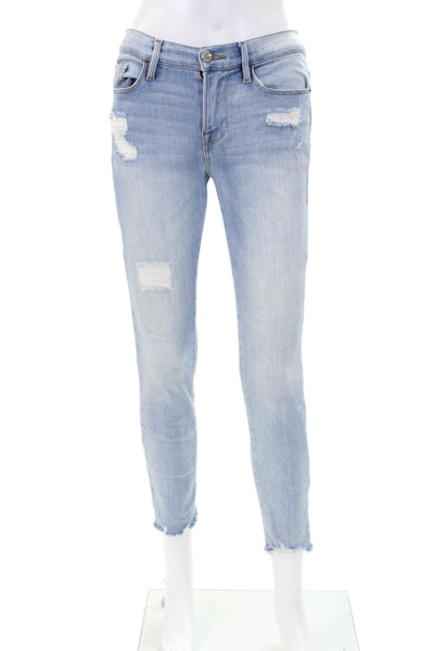 Frame Womens Cotton Zip Button Skinny Distressed Jeans Blue Size EUR 25