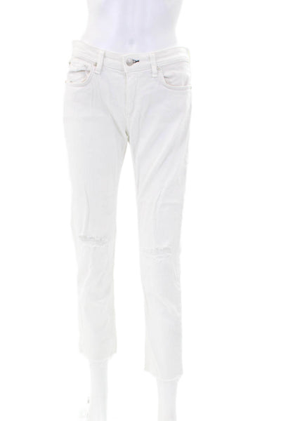 Rag & Bone Womens Cotton Zip Button Fray Leg Straight Jeans White Size EUR 25