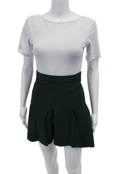 Parker Womens Elastic Waistband Pleated Lined Skater Skirt Green Size M