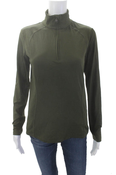 Bogner Womens Half Zip Lined Long Sleeve Fitted Athletic Top Army Green Size M