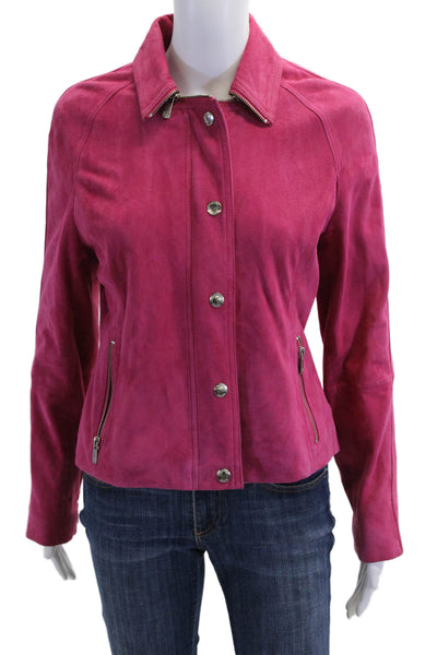 Michael Michael Kors Womens Front Zip Collared Suede Jacket Pink Size