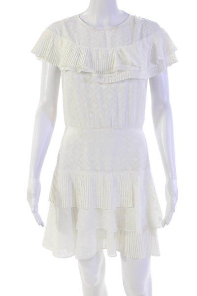 BCBG Max Azria Womens Sleeveless Tiered Zippered Mini Dress White Size