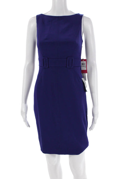 Vince Camuto Womens Back Zip Sleeveless Boat Neck Sheath Dress Indigo