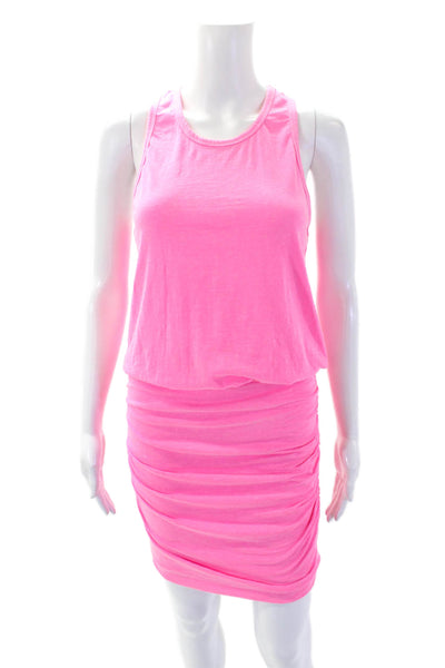 Sundry Womens Cotton Sleeveless Ruched Tank Knee Length Dress Pink Size 2