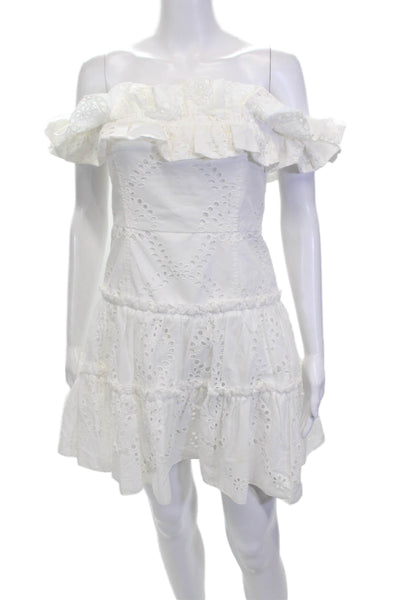 Zara Womens Eyelet Off The Shoulder Dress White Cotton Size Medium