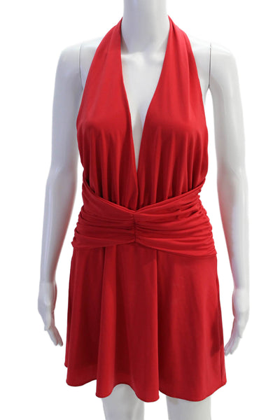 Zara Womens Halter Neck Ruched A Line Mini Dress Red Size Large