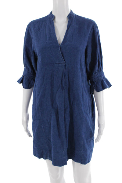 whistles dress blue Whistles Womens Cotton V-neck 3/4 Sleeve Pockets Denim Dress Blue Size