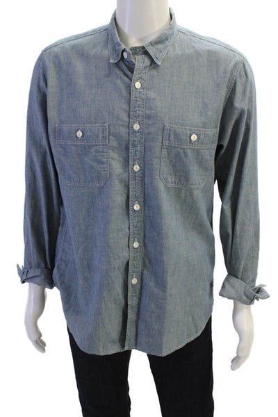 J Crew Mens Button Front Long Sleeve Collared Slim Fit Shirt Blue Size Large J Crew Mens Button Front Long Sleeve Collared Slim Fit Shirt Blue Size Large