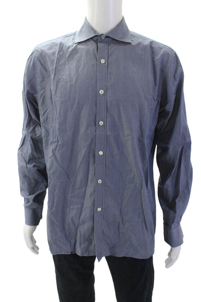 Michael Kors Mens Point Collar Blue Striped Dress Shirt Long Sleeve Si Michael Kors Mens Point Collar Blue Striped Dress Shirt Long Sleeve Si