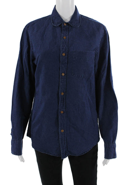 J Crew Mens Buttondown Collared Dark Blue Long Sleeve Cotton Linen Shi J Crew Mens Buttondown Collared Dark Blue Long Sleeve Cotton Linen Shi