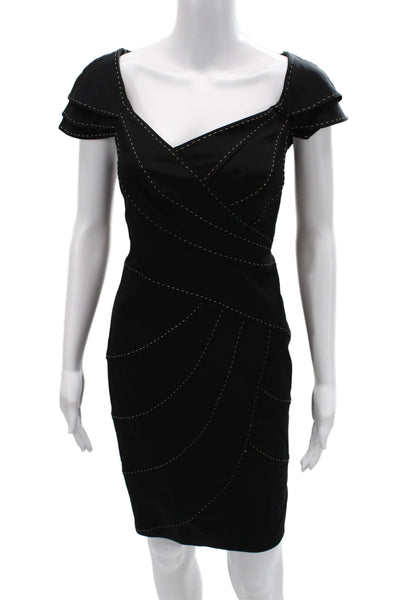 tadashi off shoulder dress Tadashi Shoji Women Black Bodycon Sheath V-Neck Short Sleeve Dress Siz
