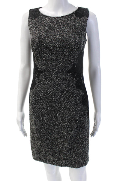Elie Tahari Women Sheath Dress Black Wool Sleeveless Round Neck Zip Si