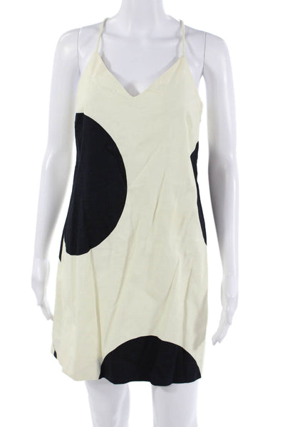 J Crew Women Slip Dress Beige Geometric V-Neck Sleeveless Zip Cotton S