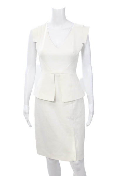 Black Halo Women Sheath V-Neck Short Sleeve White Viscose Dress Size 2 Black Halo Women Sheath V-Neck Short Sleeve White Viscose Dress Size 2