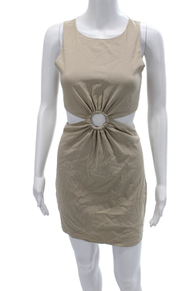 Zara Women Bodycon Mini Dress Beige Sleeveless Round Neck Polyester Size XS