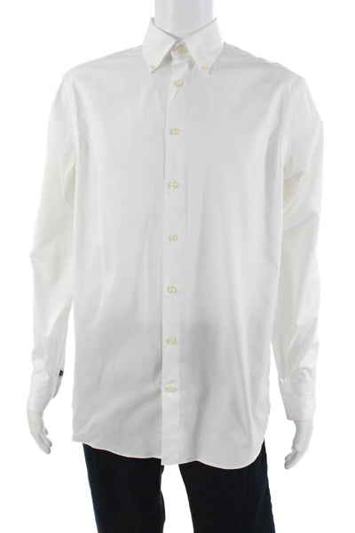 Charles Tyrwhitt Mens Button-Down Dress Shirt White Cotton Long Sleeve