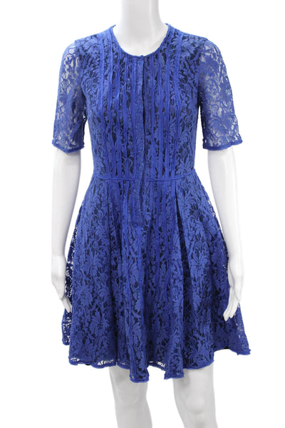 bcbg blue dress short BCBG Max Azria Blue Saphire Ruffled Neckline Cotton V-Neck Short Dress Size XS