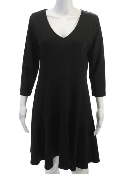 Ny Collection Womens A-Line Fit & Flare V-Neck 3/4 Sleeve Black Dress Size M