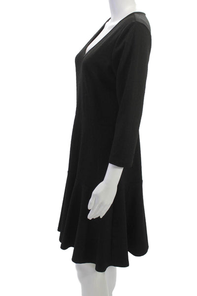 Ny Collection Womens A-Line Fit & Flare V-Neck 3/4 Sleeve Black Dress Size M