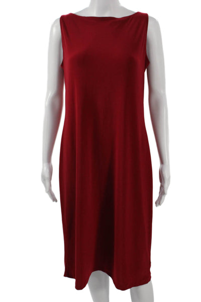 Norma Kamali Women Red Shift Tank Dress Sleeveless Round Neck Size L