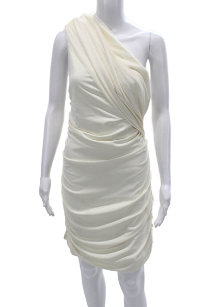 Zara Womens One Shoulder Bodycon Dress Ivory Sleeveless Zip Size XL