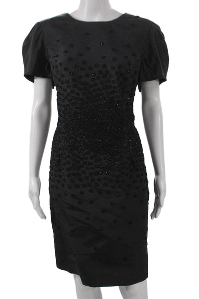 Jason Wu Women Sheath Dress Black Short Sleeve Round Neck Polyester Zip Size L
