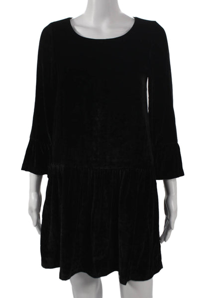 Madewell Women Shift Dress Black 3/4 Sleeve Round Neck Button Size XS