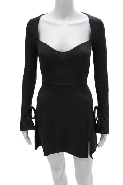 Oh Polly Womens Mini Dress Black Sweetheart Long Sleeve Modal Size 2