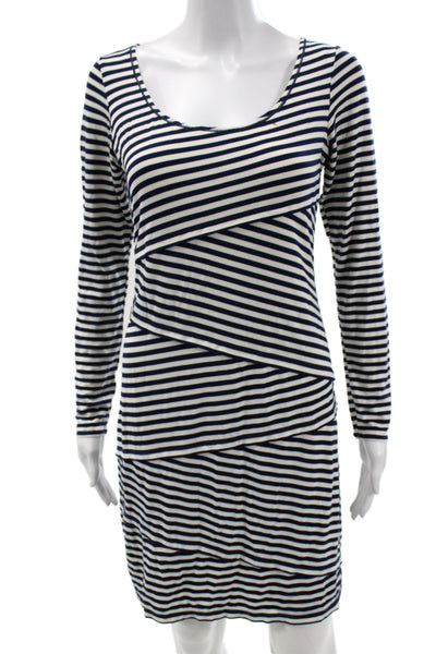 Max Studio Women Sweater Dress Dark Blue Striped Long Sleeve Size M