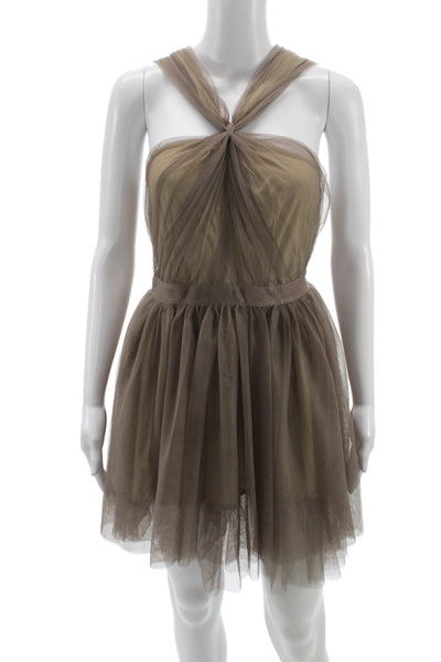 Ark & Co Womens Fit & Flare Mini Dress Brown Sleeveless Zip Size S