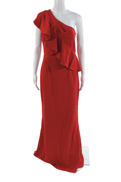 Belle Badgley Mischka Women Red One Shoulder Maxi Dress Sleeveless Siz