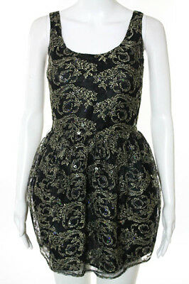 Douglas Hannant Black Gold Scoop Neck Sleeveless Embellished Dress Size 2